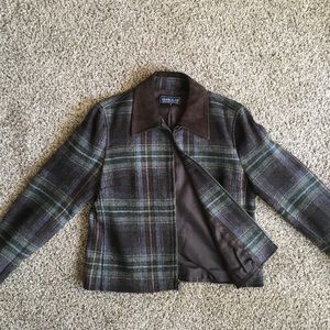 Plaid wool coat.
